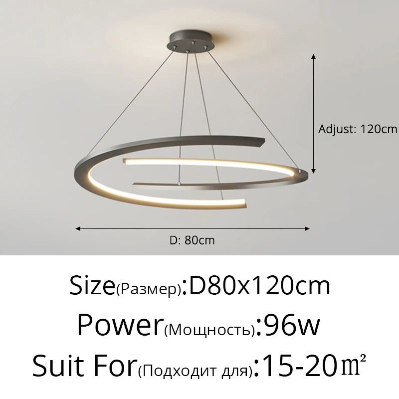 Suspension anneau design nordique en métal, lumière LED chaleureuse
