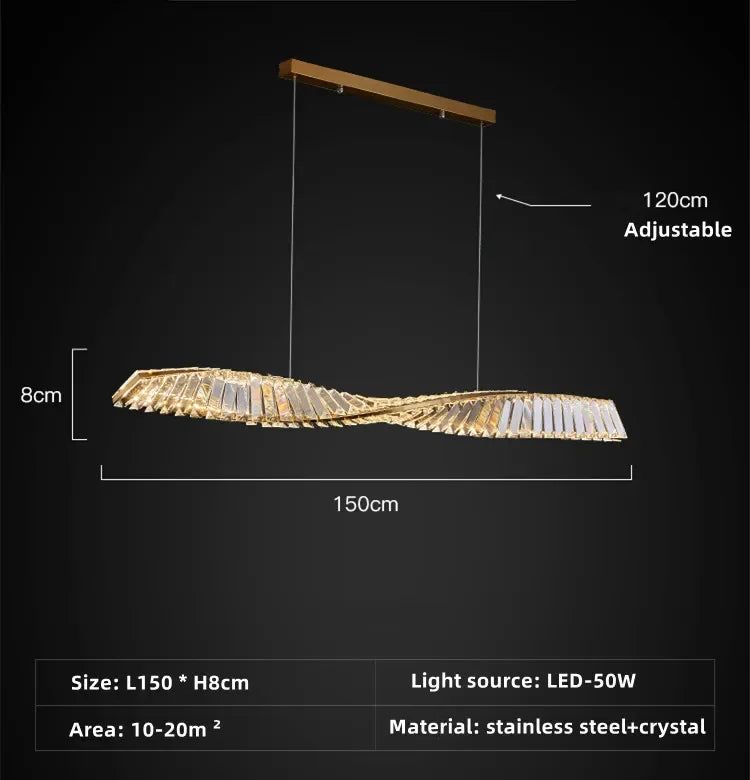Suspension moderne en cristal K9 spirale, lumière LED pour îlot et salle à manger