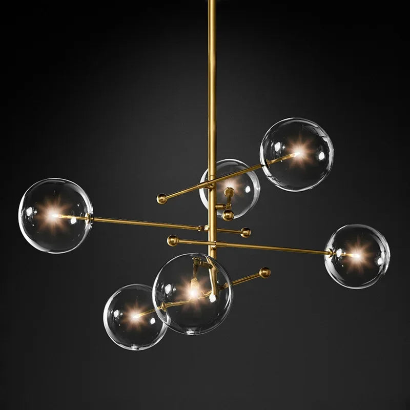 Suspension boule en verre design nordique noir et or LED pour salon et chambre