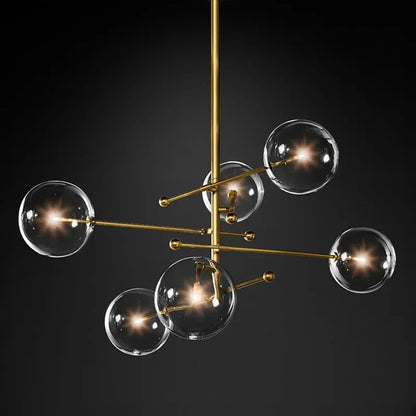 Suspension boule en verre design nordique noir et or LED pour salon et chambre
