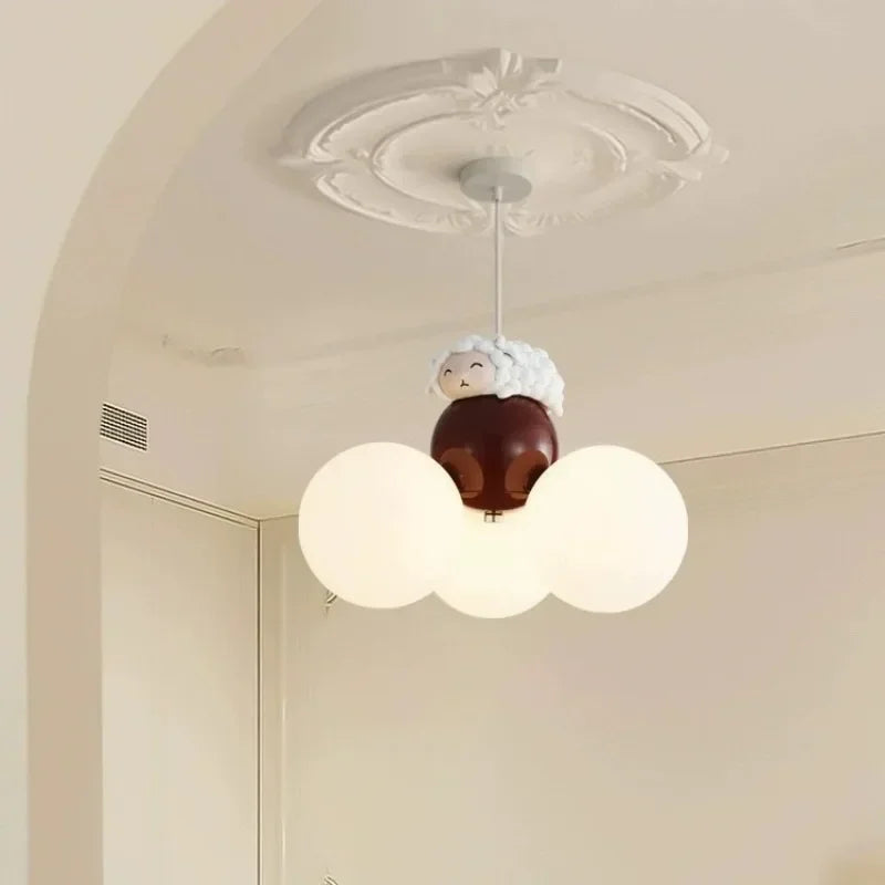 Suspension lustre ours dessin animé en métal, lumière douce pour chambre d’enfant