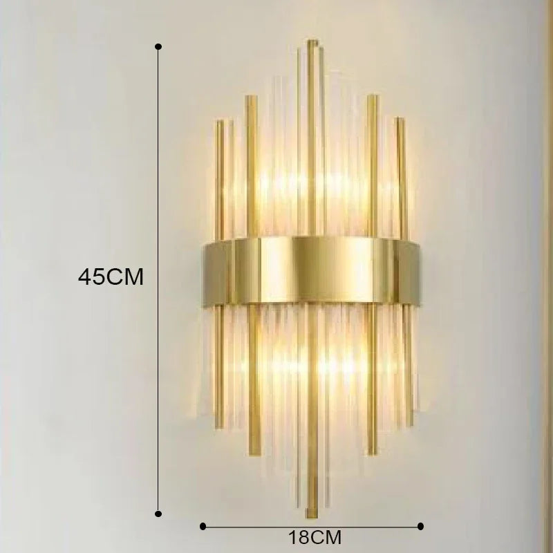 Applique Murale LED Dorée en Acier Inoxydable et Cristal, Éclairage Intérieur Design