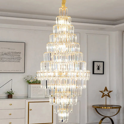 Lustre en cristal de luxe doré, design moderne pour salon et villa