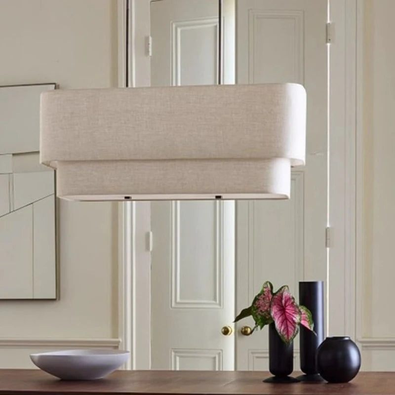 Suspension linéaire rectangulaire vintage en tissu pour ambiance cosy