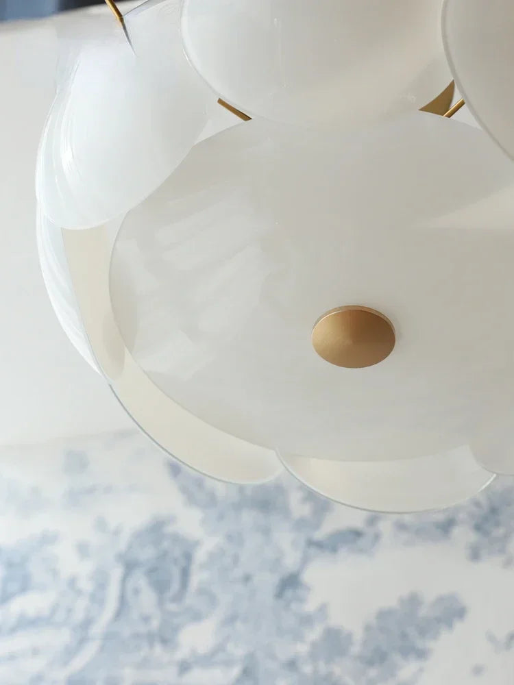 Plafonnier verre blanc crème minimaliste moderne E14 pour salon et salle à manger