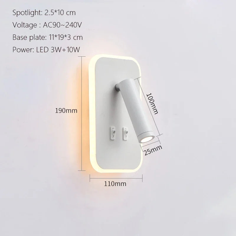 Applique Murale LED Minimaliste Moderne en Aluminium avec Charge USB et Lumière Chaude