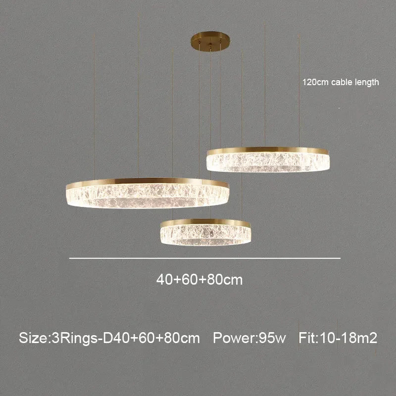 Suspension LED anneaux modernes en aluminium pour salon et salle à manger