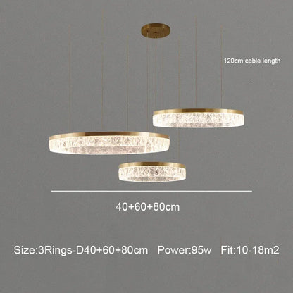 Suspension LED anneaux modernes en aluminium pour salon et salle à manger