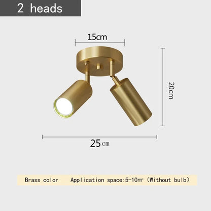 Plafonnier postmoderne en fer doré, 2-4 têtes orientables pour couloir et magasin