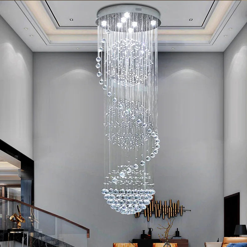 Lustre moderne en cristal K9 LED spirale pluie pour salon et hôtel