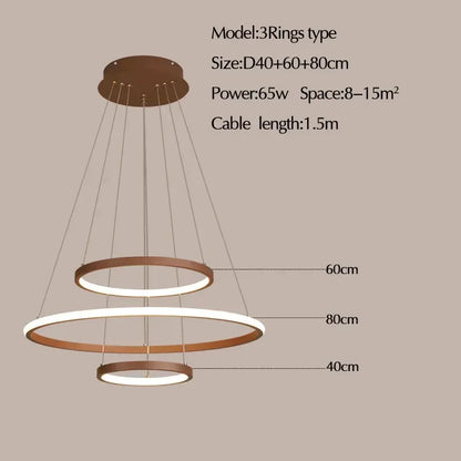 Lustre moderne 7 anneaux circulaires LED en alliage d’aluminium pour salon et salle à manger