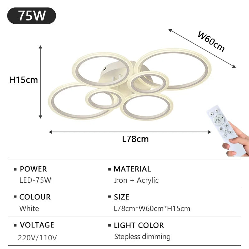 Plafonnier LED moderne en fer et acrylique, télécommande, lumière variable pour ambiance chaleureuse