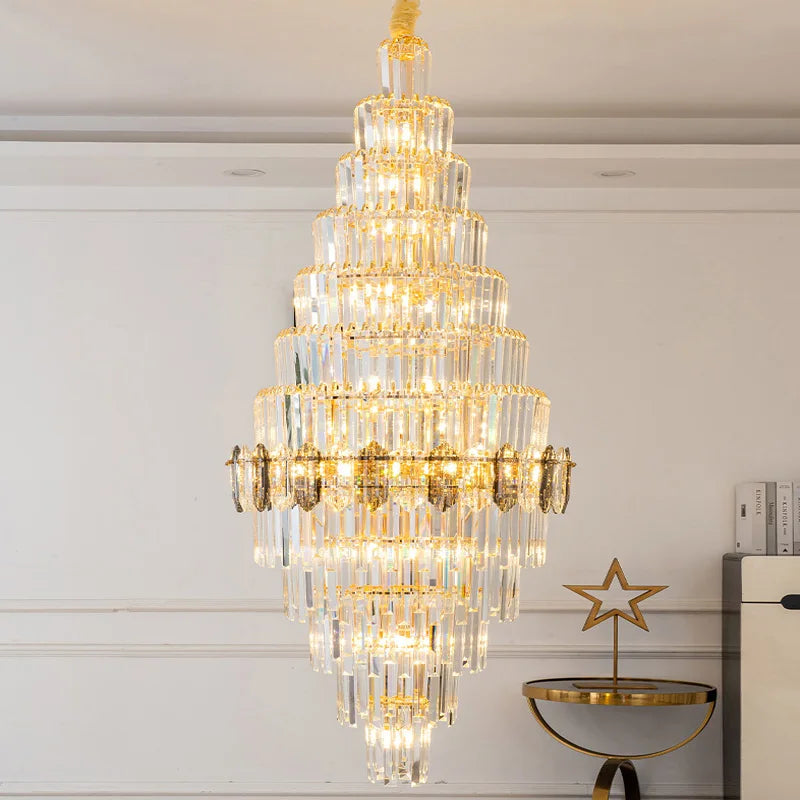 Lustre en cristal de luxe doré, design moderne pour salon et villa