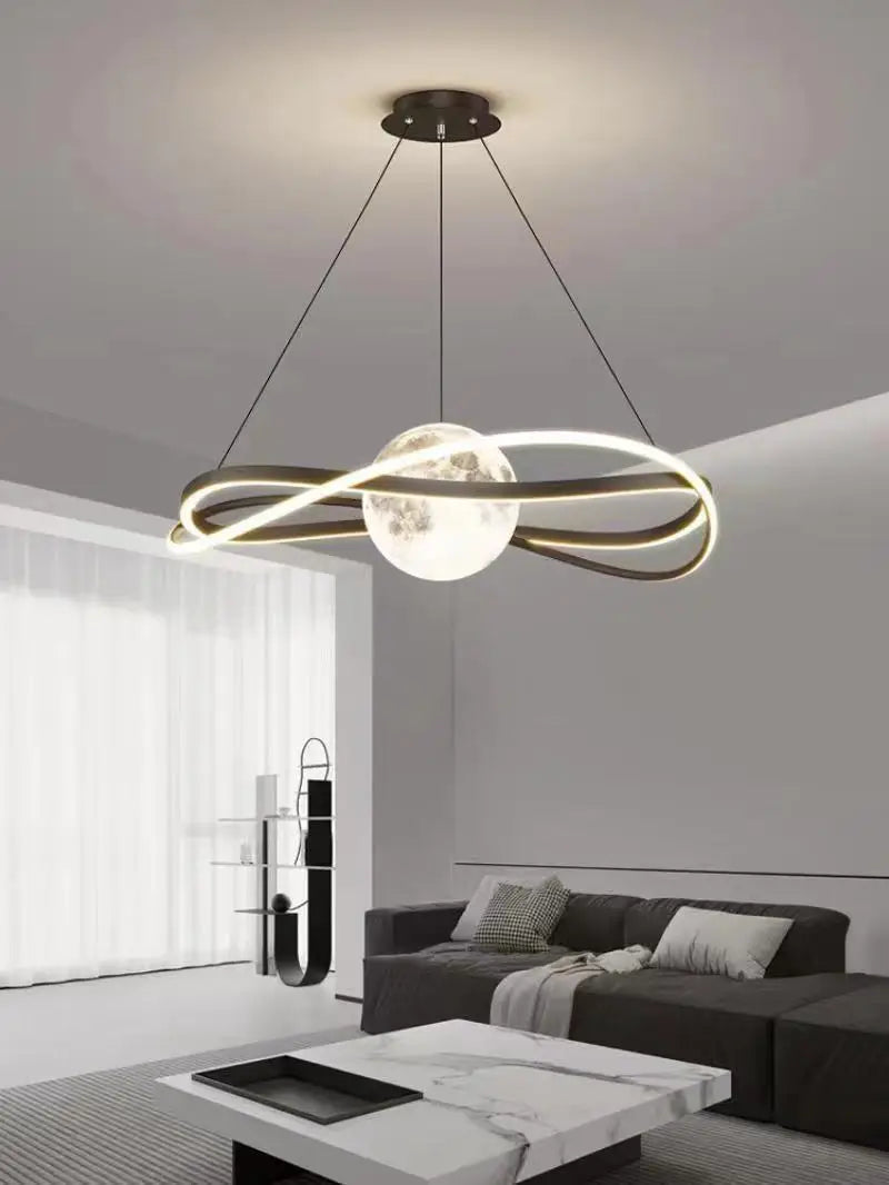 Suspension LED moderne minimaliste en aluminium, lumière dimmable et ambiance chaleureuse