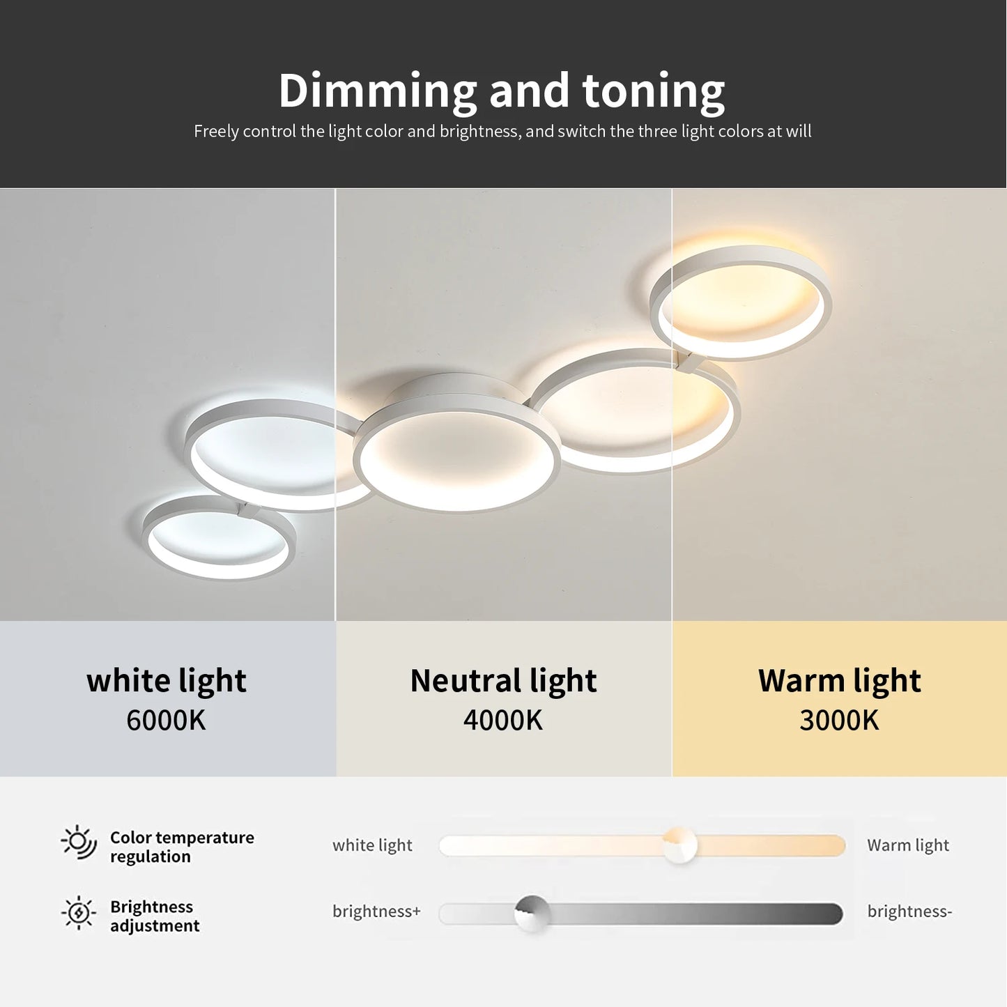 Plafonnier LED moderne 3 couleurs avec télécommande et application Bluetooth, lumière dimmable pour salon et chambre