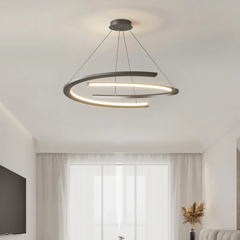 Suspension anneau design nordique en métal, lumière LED chaleureuse