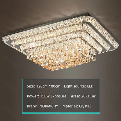 Plafonnier LED cristal luxe moderne chrome avec télécommande pour salon et cuisine