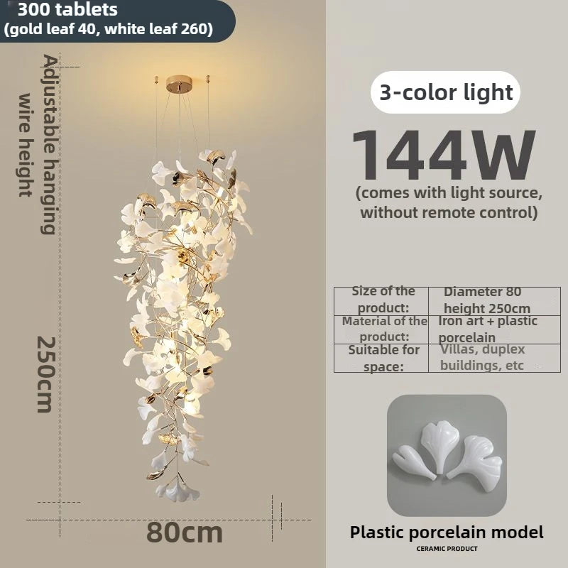 Lustre moderne feuille de Ginkgo en métal pour salon, éclairage intérieur suspendu