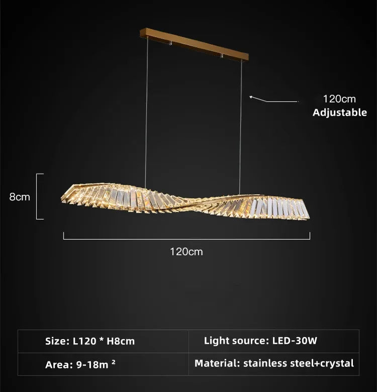 Suspension moderne en cristal K9 spirale, lumière LED pour îlot et salle à manger