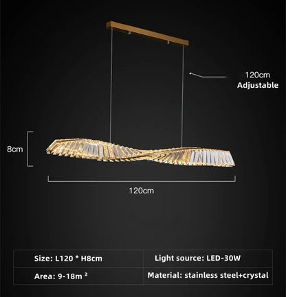 Suspension moderne en cristal K9 spirale, lumière LED pour îlot et salle à manger