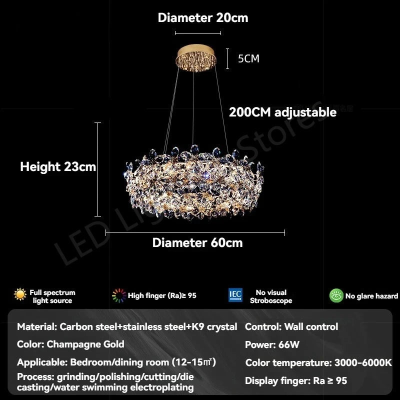 Lustre en cristal K9 de luxe, design moderne, lampe de plafond pour villa et salon