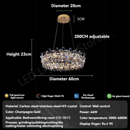 Lustre en cristal K9 de luxe, design moderne, lampe de plafond pour villa et salon