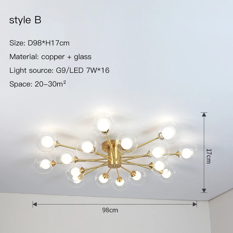 Plafonnier Sputnick design bulle en métal chrome poli pour salon et salle à manger