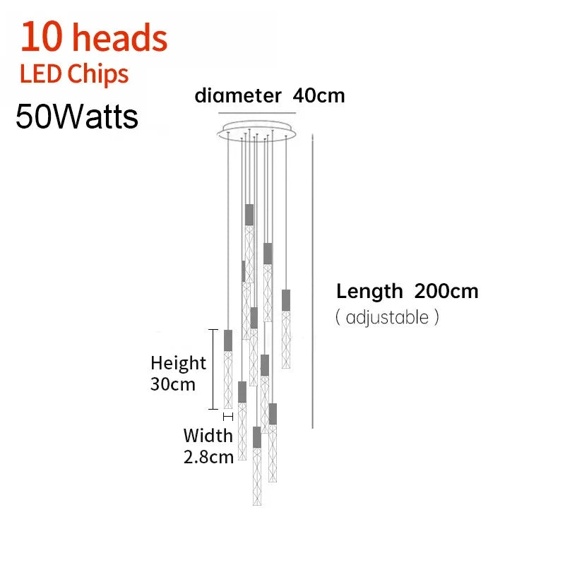 Suspension LED moderne spirale en cristal pour salon et duplex