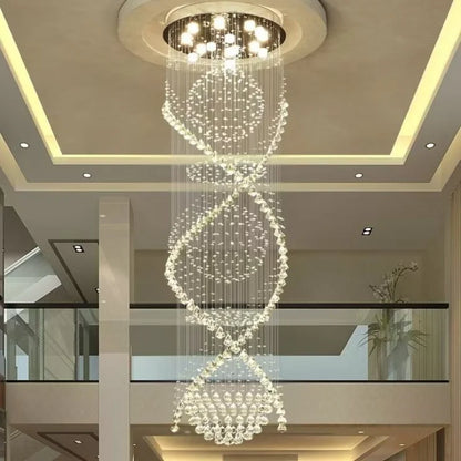 Lustre moderne en cristal K9 LED spirale pluie pour salon et hôtel
