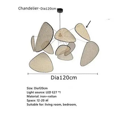 Suspension lustre en rotin et bambou E27 design créatif pour cuisine