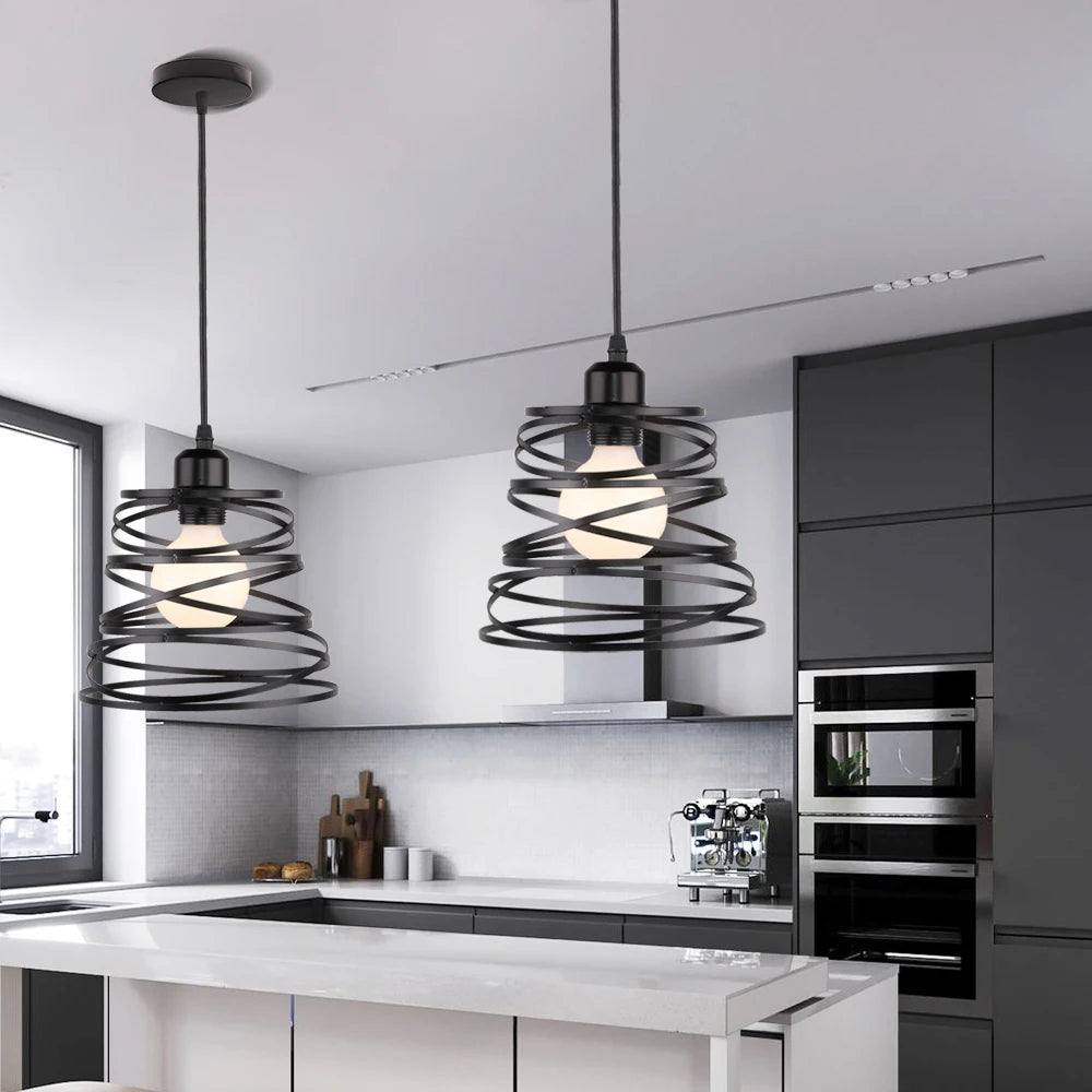 Suspension vintage en métal abat-jour cage fil noir pour éclairage intérieur