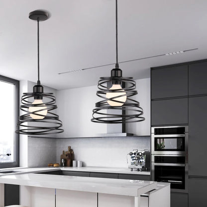 Suspension vintage en métal abat-jour cage fil noir pour éclairage intérieur