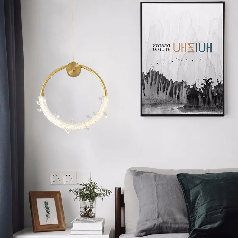 Suspension lustre cuivre moderne en cristal pour ambiance cosy