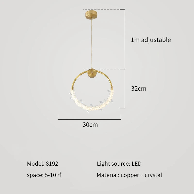 Suspension lustre cuivre moderne en cristal pour ambiance cosy