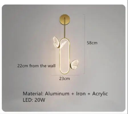 Plafonnier LED Anneau Métal Doré, Design Nordique avec Papillon Acrylique, Éclairage Salon et Chambre