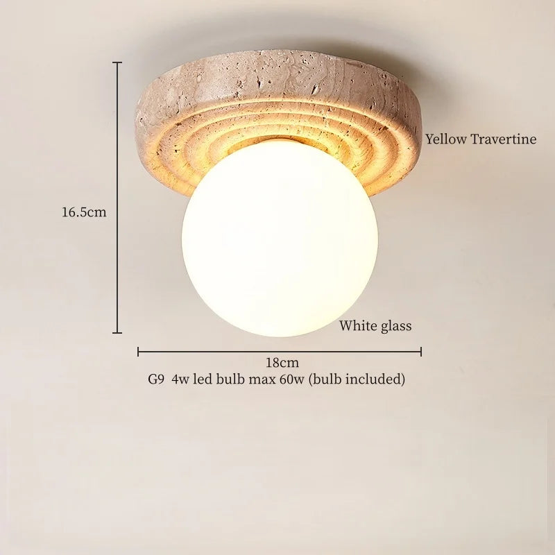 Applique Murale LED Japon Wabi Sabi en Travertin Jaune, Ambiance Chaleureuse