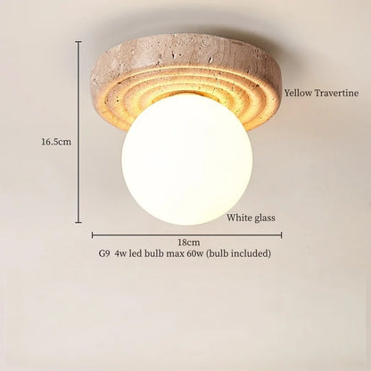 Applique Murale LED Japon Wabi Sabi en Travertin Jaune, Ambiance Chaleureuse