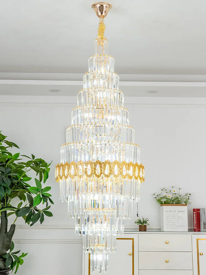 Lustre en cristal de luxe doré, design moderne pour salon et villa