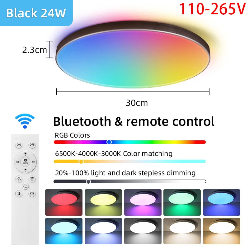 Plafonnier LED 72W RGB Dimmable avec Télécommande, Design Moderne