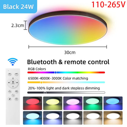 Plafonnier LED 72W RGB Dimmable avec Télécommande, Design Moderne