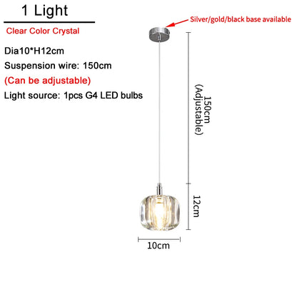Suspension LED moderne en cristal K9, lumière chaude pour salon et salle à manger