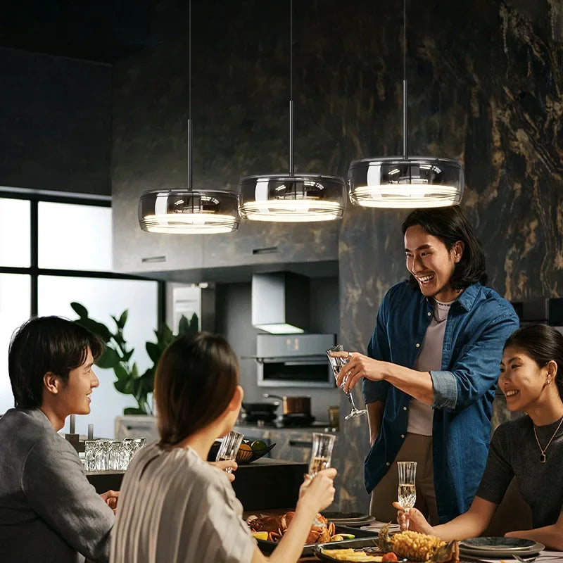 Suspension LED moderne en verre, éclairage intérieur réglable pour salle à manger