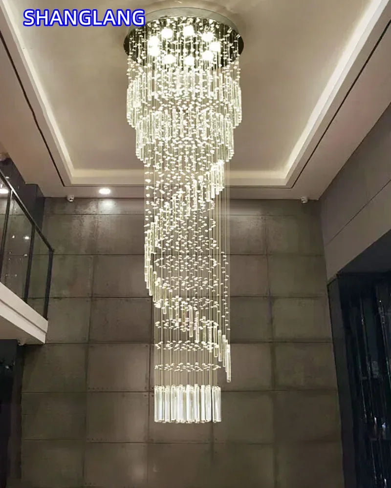 Lustre moderne en cristal K9, suspension LED pour escalier en spirale, lumière chaleureuse