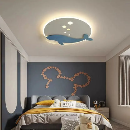 Plafonnier moderne minimaliste LED design baleine et fusée pour chambre d'enfant