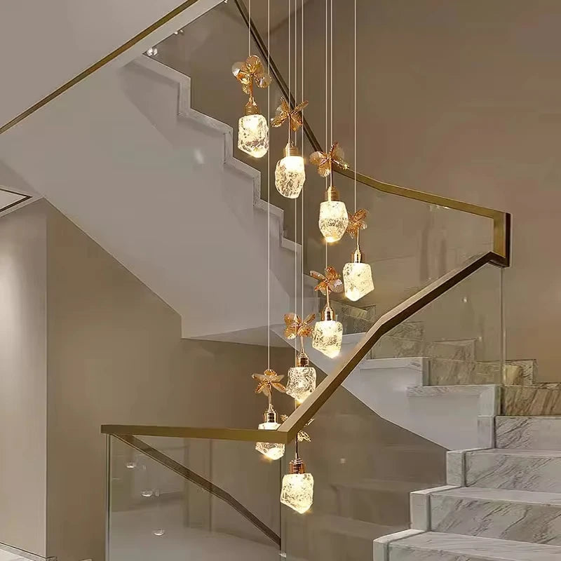 Lustre suspension moderne en cristal pour villa et salon avec LED dimmable