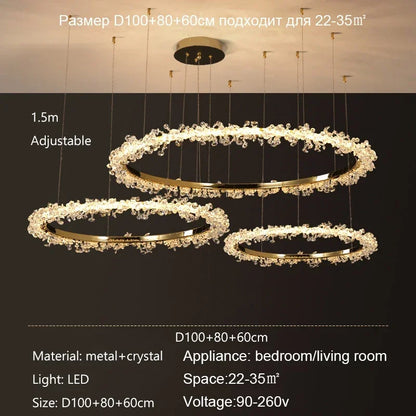 Suspension Lustre Cristal Nordique Moderne Anneau pour Salon et Chambre