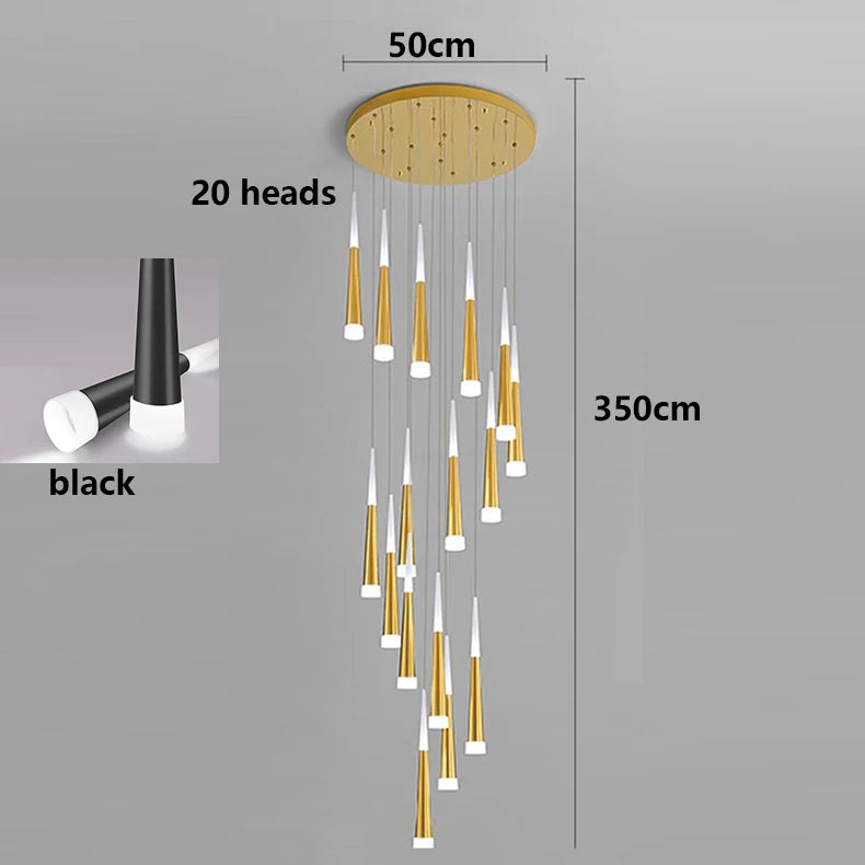 Suspension LED moderne en alliage pour escalier et salon, lumière chaude réglable