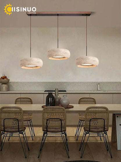 Suspension lampe ronde en pierre naturelle travertin LED réglable pour salle à manger