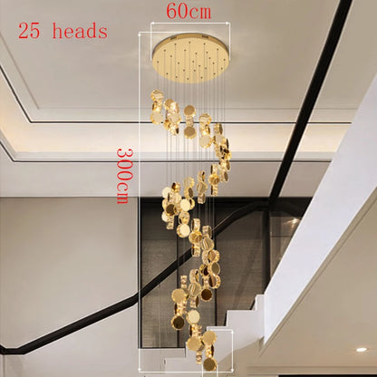 Lustre moderne en cristal LED pour escalier et salon, lumière chaude réglable
