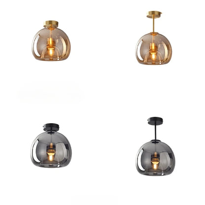 Plafonnier LED minimaliste en verre et métal noir, design moderne pour intérieur